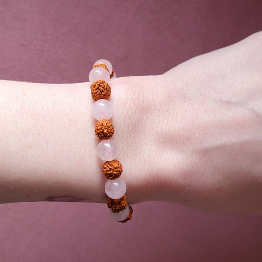Rudraksha/Rosakvarts armbånd